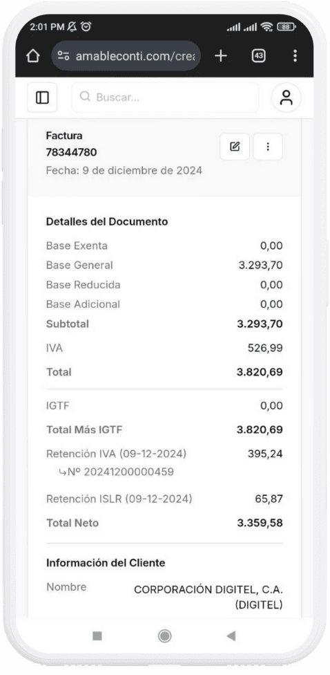Amable Conti desde el teléfono