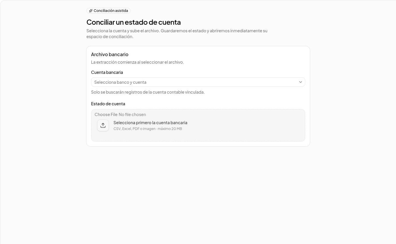 Formulario para importar un estado de cuenta bancario