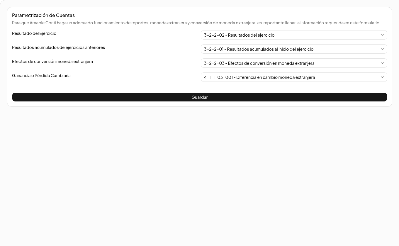 Parametrización de cuentas especiales